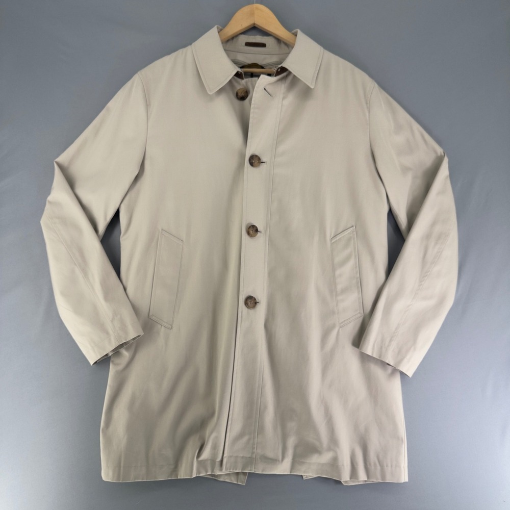 Brooks Brothers Mens Beige Car Coat Plaid Removable Liner Size 44R 100097582